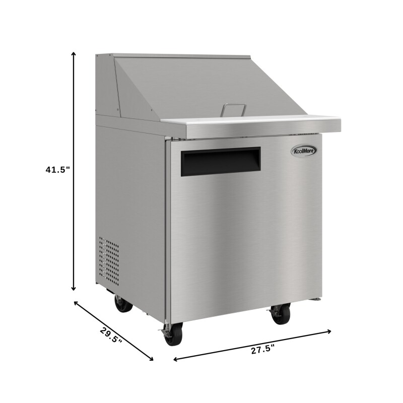 27 in. Commercial 1-Door Refrigerated Mega Salad and Sandwich Prep Table, 12 Pan Capacity and 8 Cu. Ft. of Storage in Stainless-Steel KMMPTR271D, product image 3 of 13