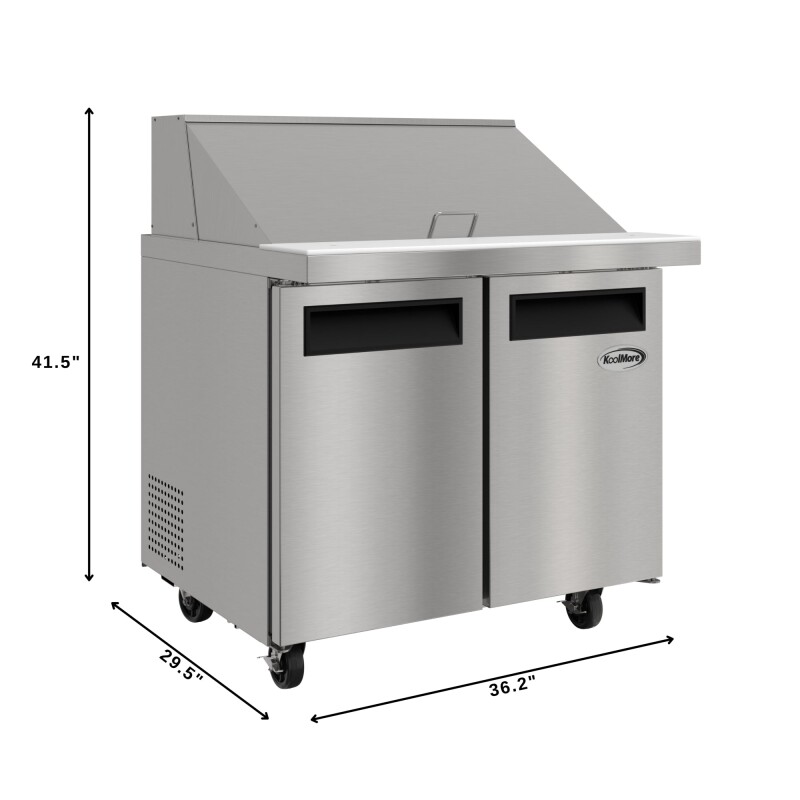 36 in. Commercial 2-Door Refrigerated Mega Salad and Sandwich Prep Table, 15 Pan Capacity and 11 Cu. Ft. of Storage in Stainless-Steel KMMPTR362D, product image 3 of 13