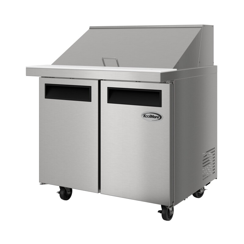 36 in. Commercial 2-Door Refrigerated Mega Salad and Sandwich Prep Table, 15 Pan Capacity and 11 Cu. Ft. of Storage in Stainless-Steel KMMPTR362D, product image 10 of 13