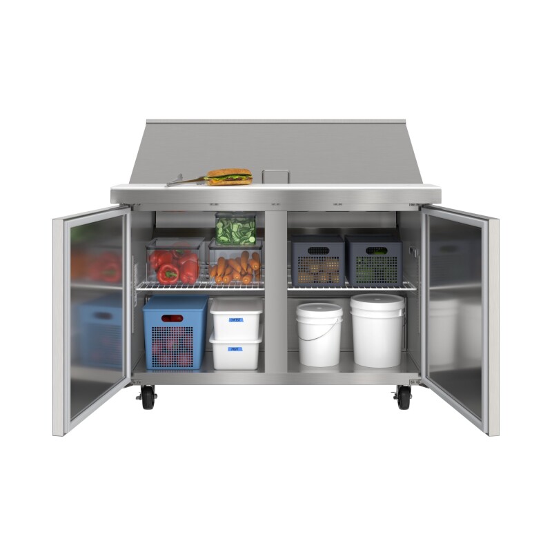46 in. Commercial 2-Door Refrigerated Mega Salad and Sandwich Prep Table, 18 Pan Capacity and 14 Cu. Ft. of Storage in Stainless-Steel KMMPTR462D, product image 2 of 13