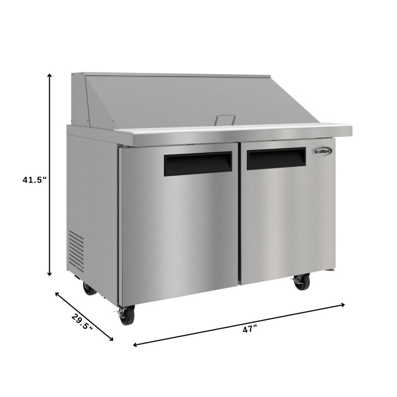 46 in. Commercial 2-Door Refrigerated Mega Salad and Sandwich Prep Table, 18 Pan Capacity and 14 Cu. Ft. of Storage in Stainless-Steel KMMPTR462D, product image 3 of 13