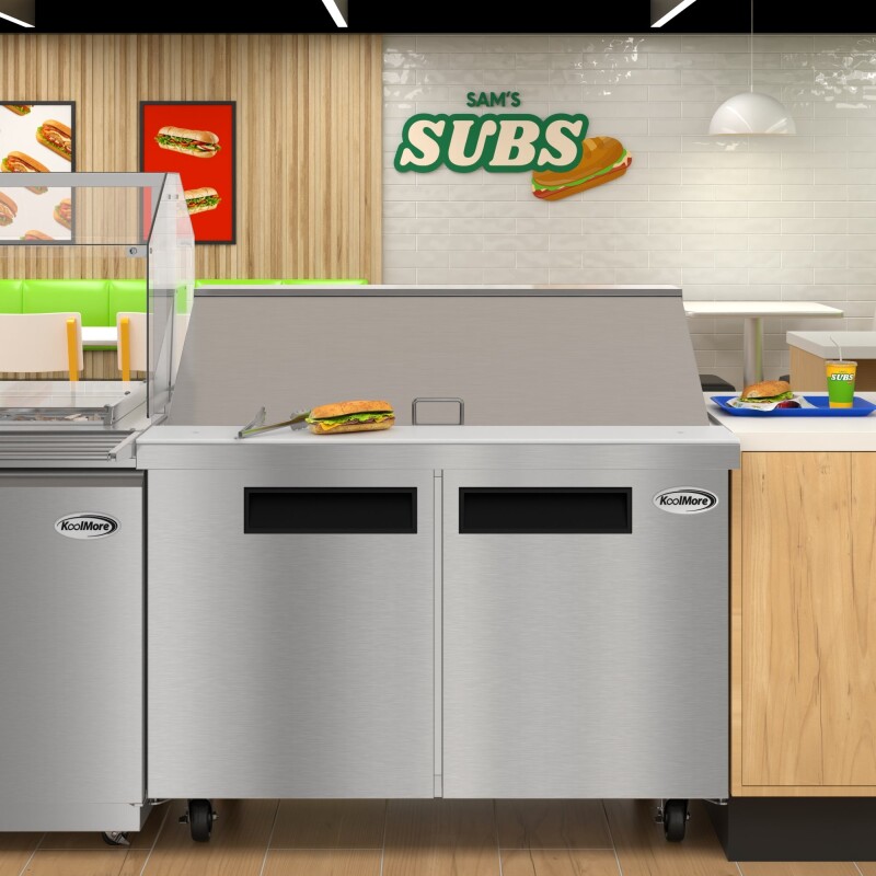 46 in. Commercial 2-Door Refrigerated Mega Salad and Sandwich Prep Table, 18 Pan Capacity and 14 Cu. Ft. of Storage in Stainless-Steel KMMPTR462D, product image 5 of 13