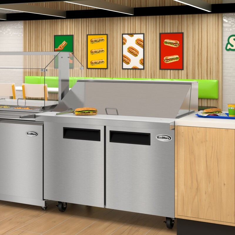46 in. Commercial 2-Door Refrigerated Mega Salad and Sandwich Prep Table, 18 Pan Capacity and 14 Cu. Ft. of Storage in Stainless-Steel KMMPTR462D, product image 6 of 13