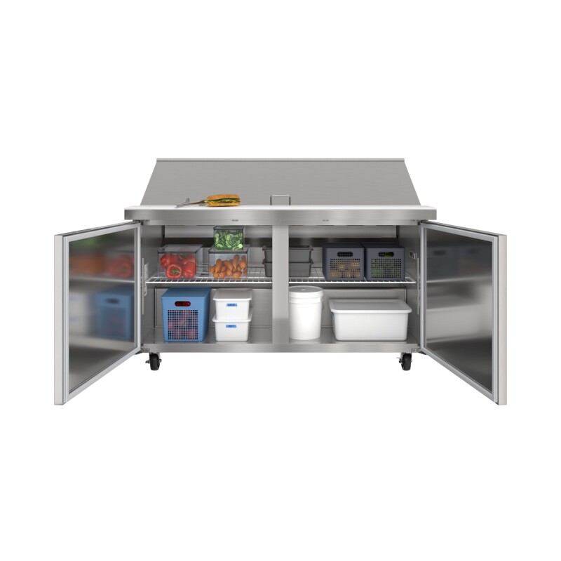 60 in. Commercial 2-Door Refrigerated Mega Salad and Sandwich Prep Table, 24 Pan Capacity and 18.4 Cu. Ft. of Storage in Stainless-Steel KMMPTR602D, product image 2 of 13