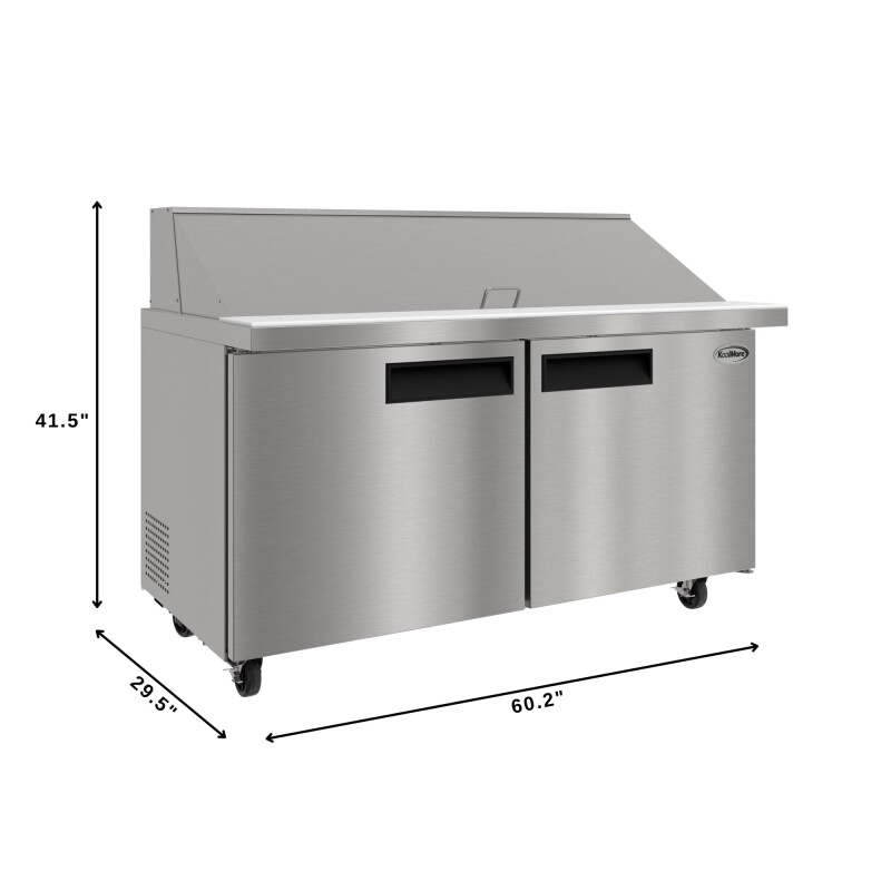 60 in. Commercial 2-Door Refrigerated Mega Salad and Sandwich Prep Table, 24 Pan Capacity and 18.4 Cu. Ft. of Storage in Stainless-Steel KMMPTR602D, product image 3 of 13