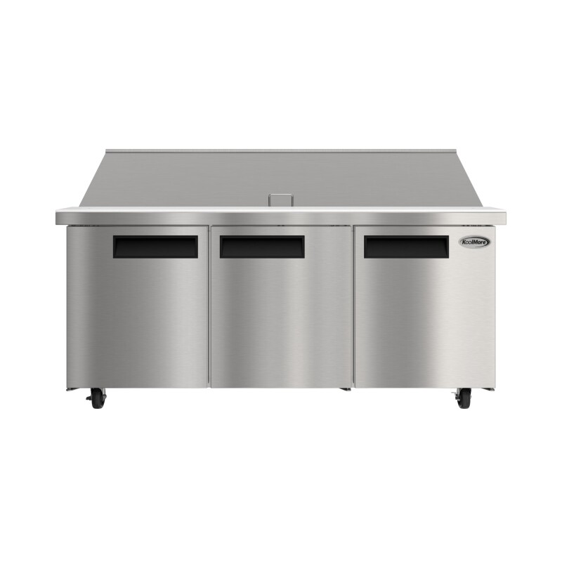 70 in. Commercial 3-Door Refrigerated Mega Salad and Sandwich Prep Table, 30 Pan Capacity and 22 Cu. Ft. of Storage in Stainless-Steel KMMPTR703D