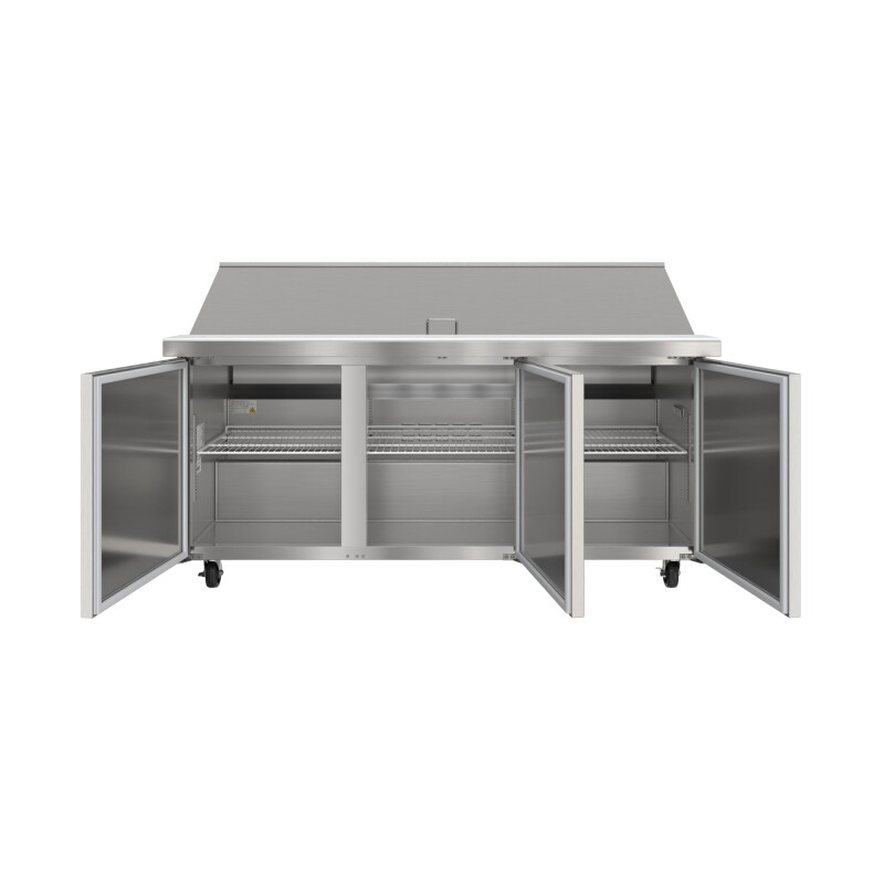 70 in. Commercial 3-Door Refrigerated Mega Salad and Sandwich Prep Table, 30 Pan Capacity and 22 Cu. Ft. of Storage in Stainless-Steel KMMPTR703D, product image 8 of 13