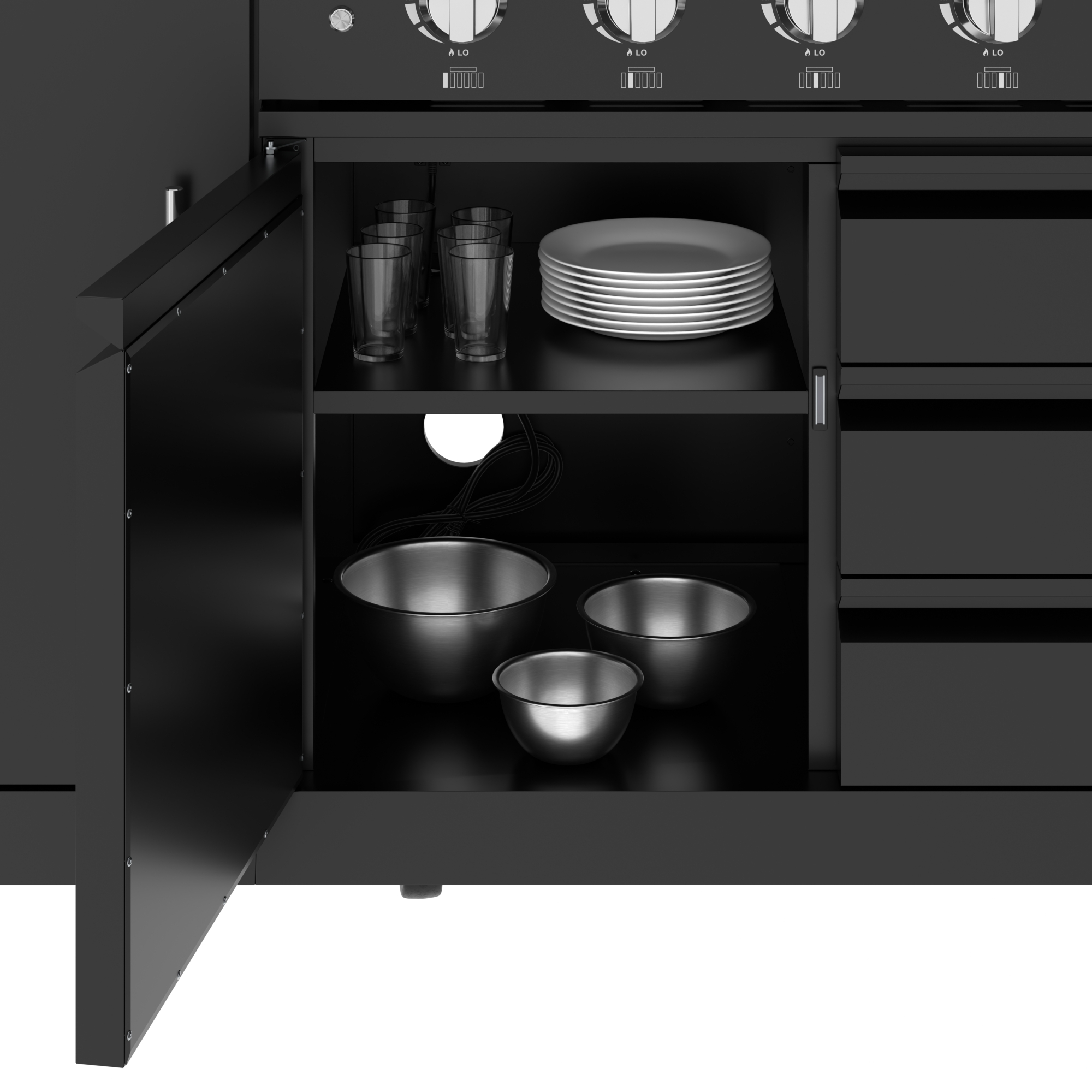 KoolMore Reserve CSA Listed Outdoor Kitchen Island in Black with 6 Burners, Sink, Storage Cabinet and Beverage Refrigerator KMOKSBQHUBBK