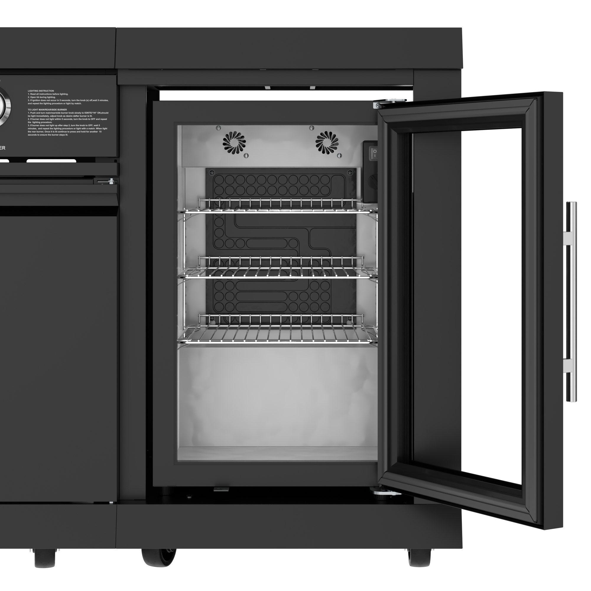 KoolMore Reserve CSA Listed Outdoor Kitchen Island in Black with 6 Burners, Sink, Storage Cabinet and Beverage Refrigerator KMOKSBQHUBBK
