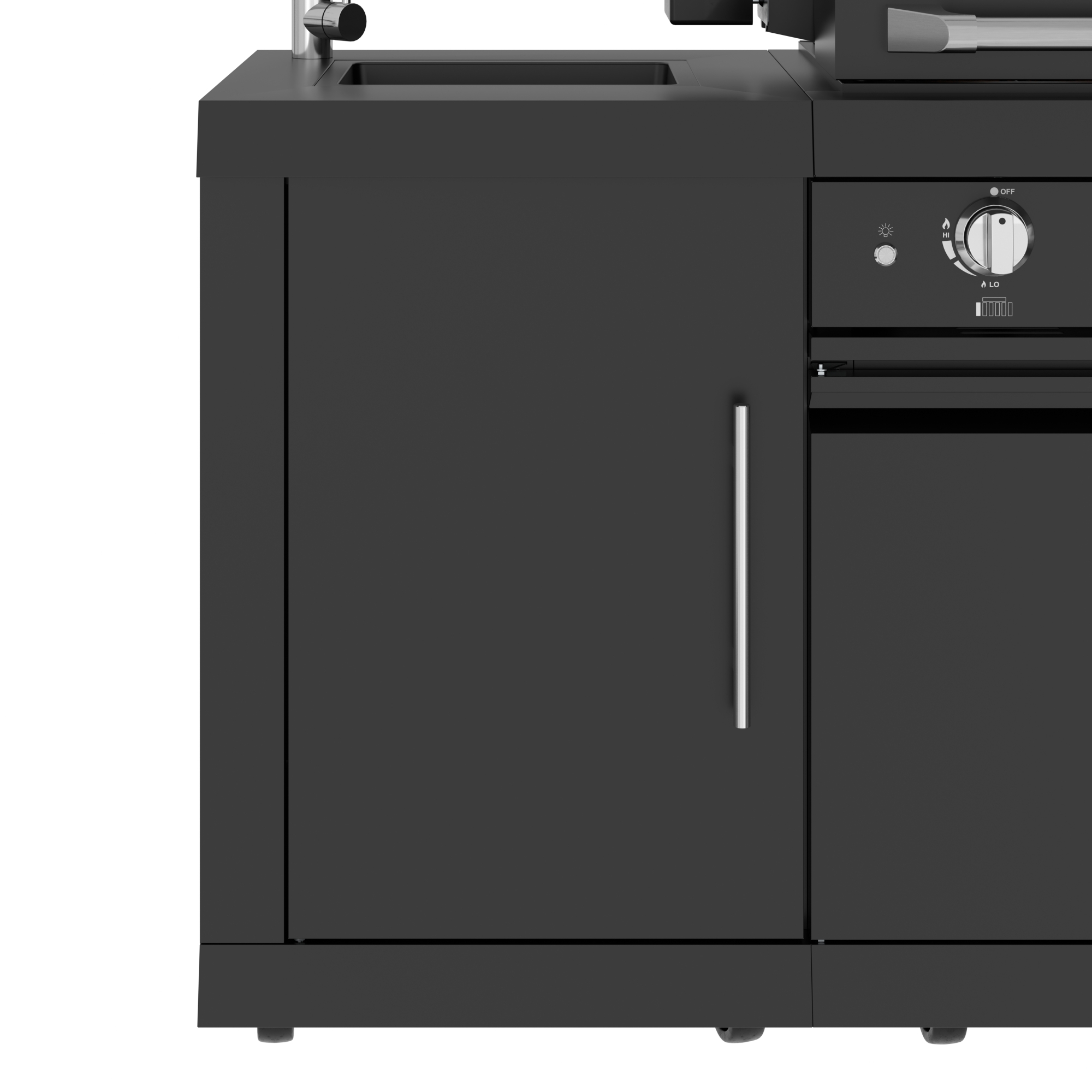 KoolMore Reserve CSA Listed Outdoor Kitchen Island in Black with 6 Burners, Sink, Storage Cabinet and Beverage Refrigerator KMOKSBQHUBBK
