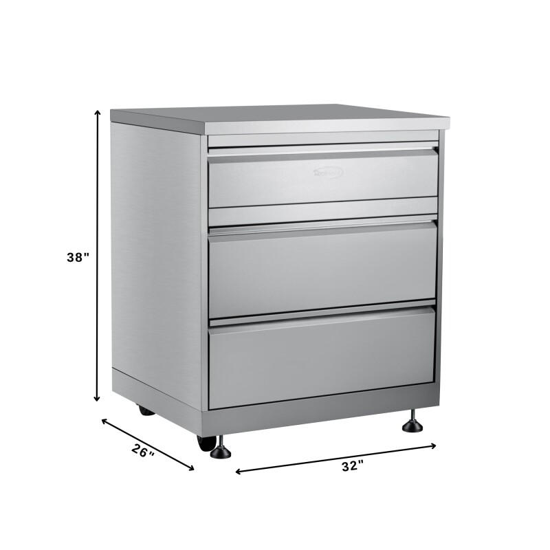 32 in. Stainless-Steel Outdoor Kitchen Cabinet with Three Drawers KMOKSCAB3, product image 3 of 9