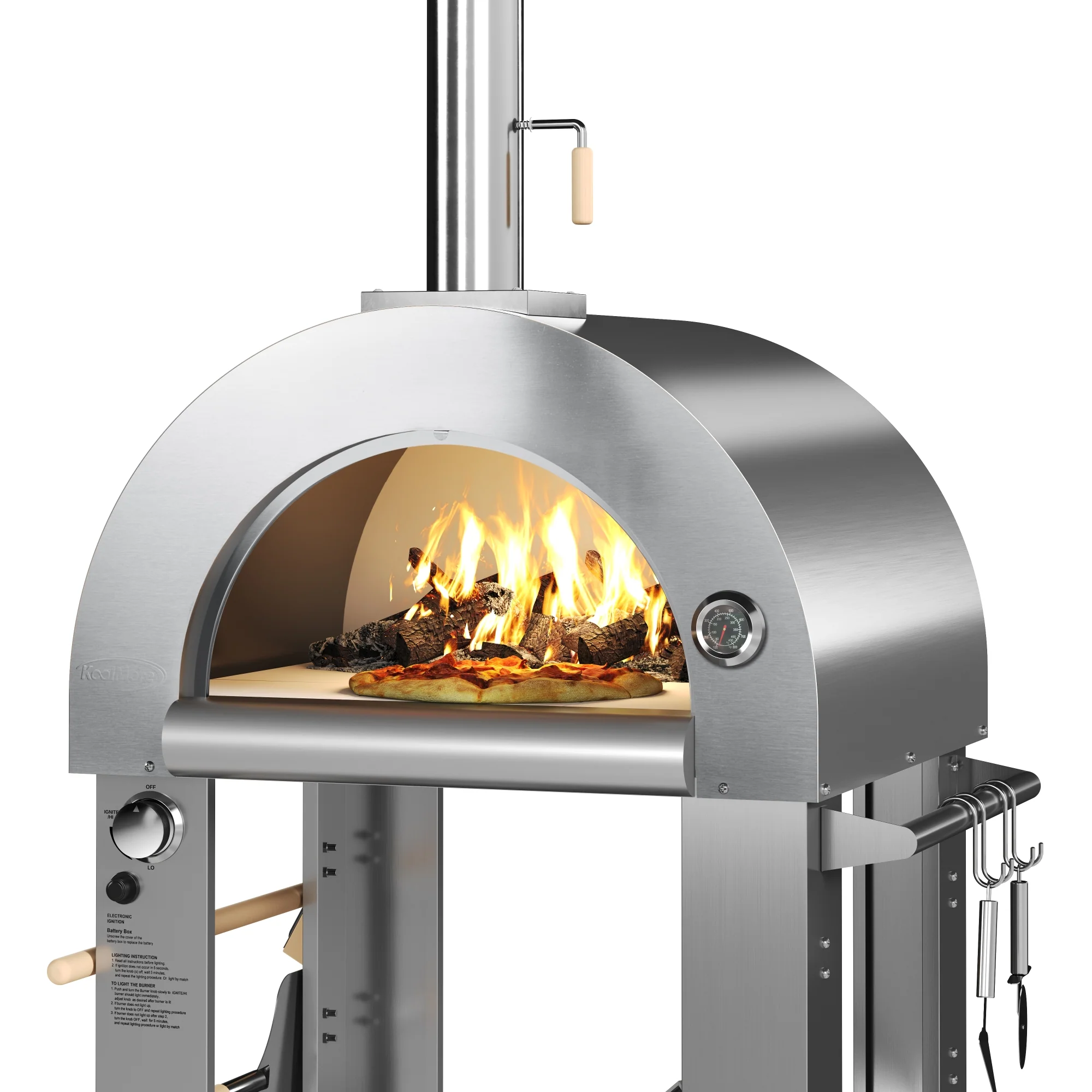 32 in. Outdoor Gas and Wood Fired Pizza Oven in Stainless-Steel KMOKSDFPO, product image 3 of 13
