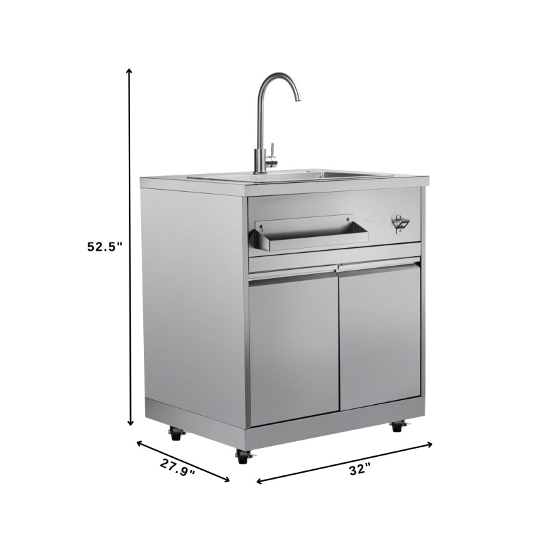 Outdoor Kitchen Series Modular Kitchen with a Dual Fuel Pizza Oven, Refrigerator and Cabinet, Double Refrigerator Drawers, Sink and 30 in. BBQ Grill and Cabinet in Stainless-Steel KMOKSKITCONFIG101, product image 5 of 10
