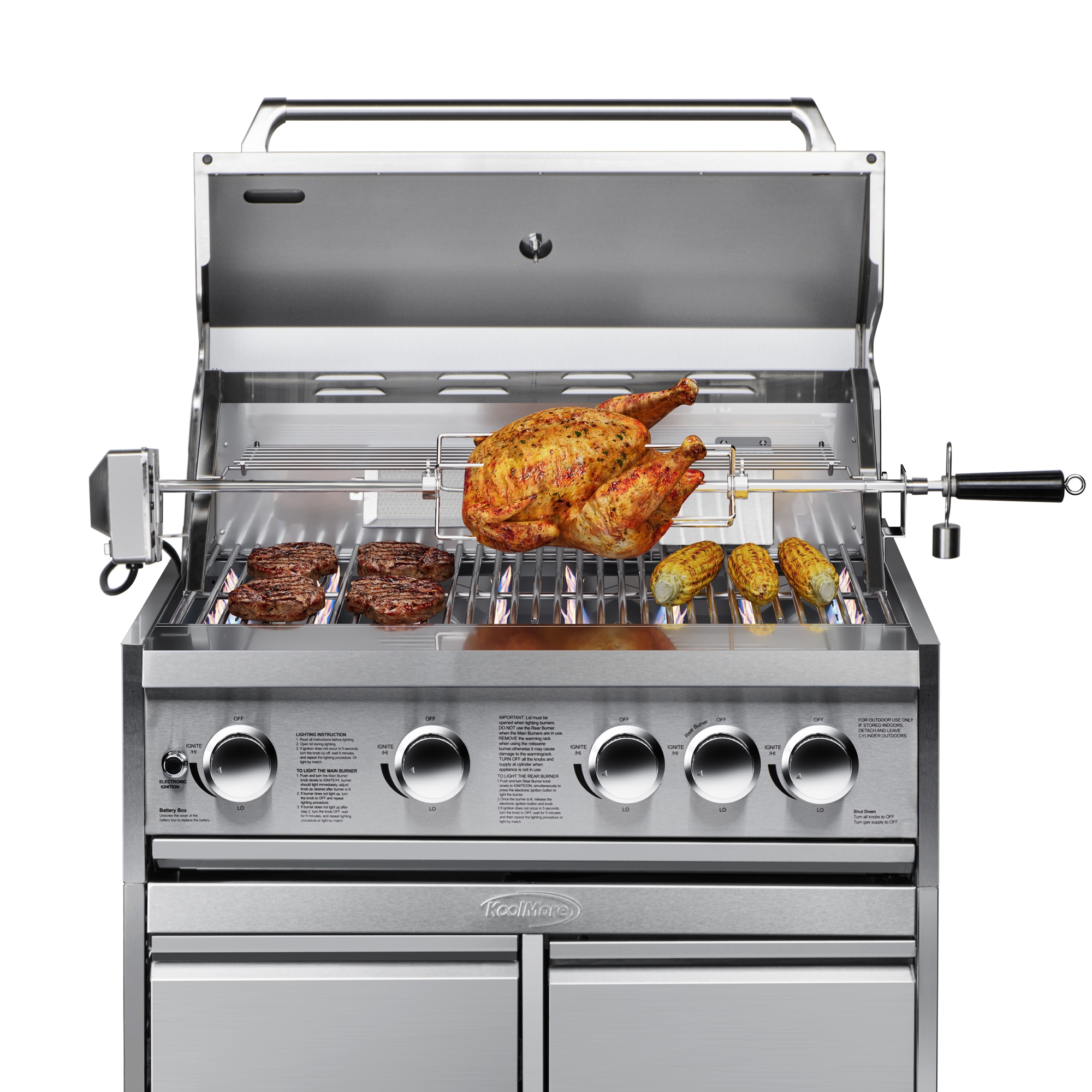 KoolMore Outdoor Kitchen Series Modular Kitchen with a Dual Fuel Pizza Oven, 3 Drawer Cabinet, Corner Cabinet, Double Refrigerator Drawers with Cabinet, Sink, Side Burner and a 30 in. BBQ Gri KMOKSKITCONFIG107