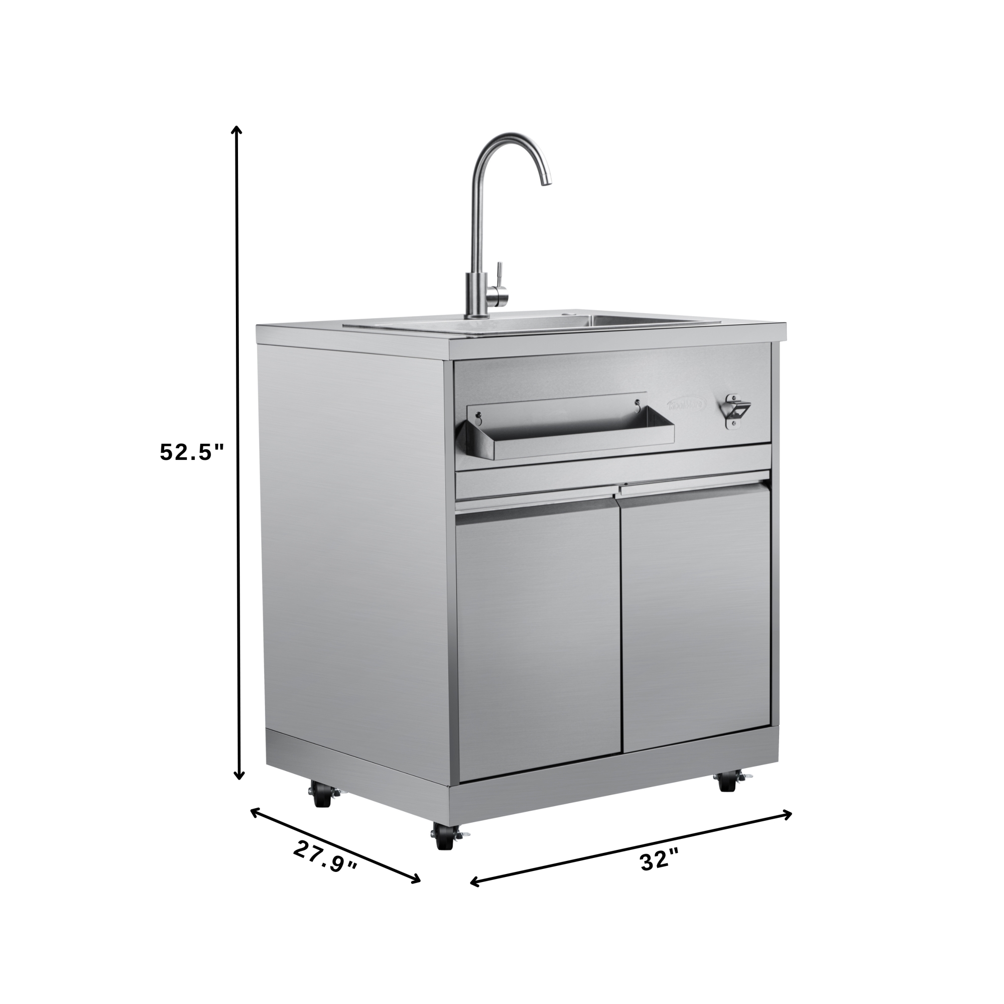 KoolMore Outdoor Kitchen Series Modular Kitchen with a Dual Fuel Pizza Oven, 3 Drawer Cabinet, Corner Cabinet, Double Refrigerator Drawers with Cabinet, Sink, Side Burner and a 30 in. BBQ Gri KMOKSKITCONFIG107