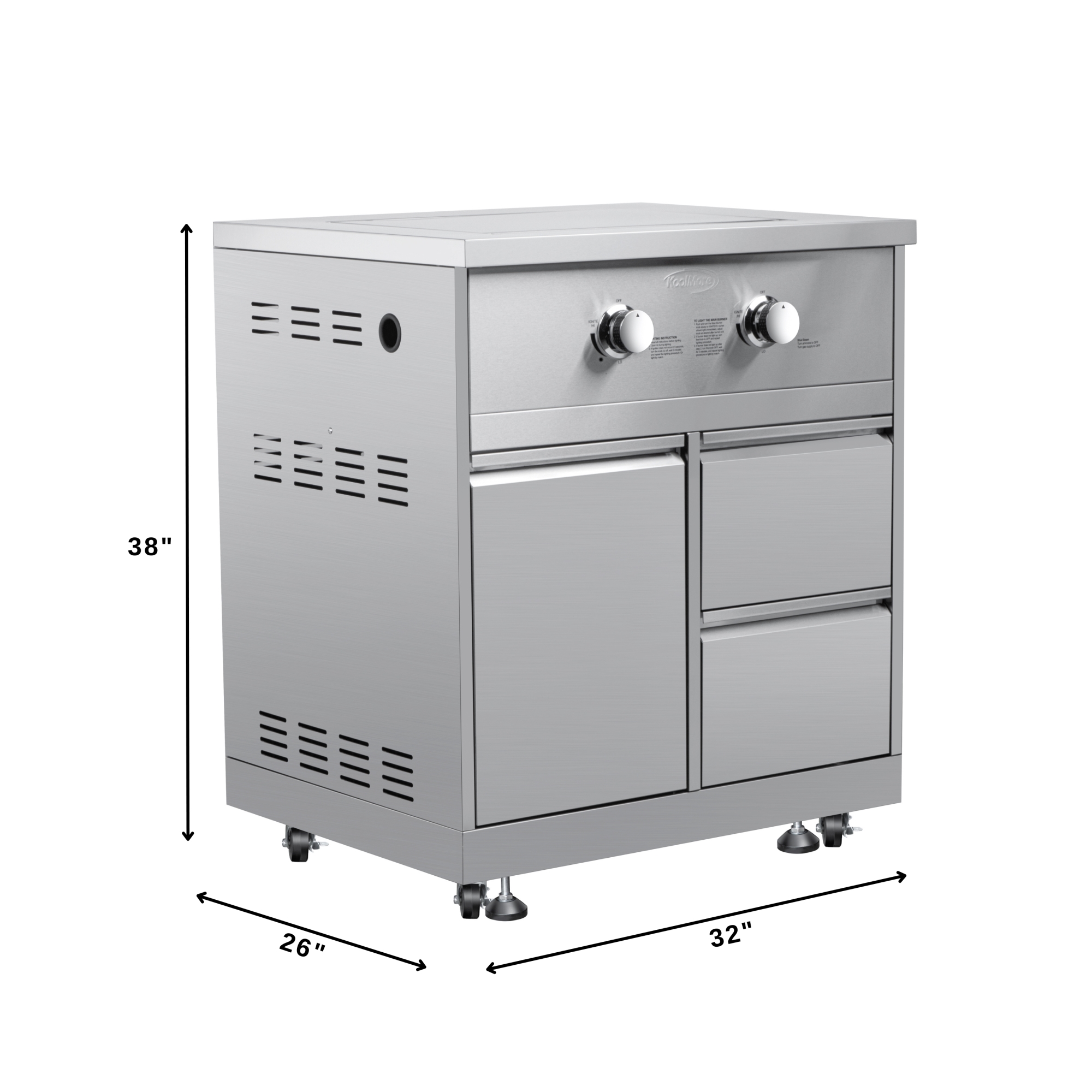 KoolMore Outdoor Kitchen Series Modular Kitchen with a Dual Fuel Pizza Oven, 3 Drawer Cabinet, Corner Cabinet, Double Refrigerator Drawers with Cabinet, Sink, Side Burner and a 30 in. BBQ Gri KMOKSKITCONFIG107