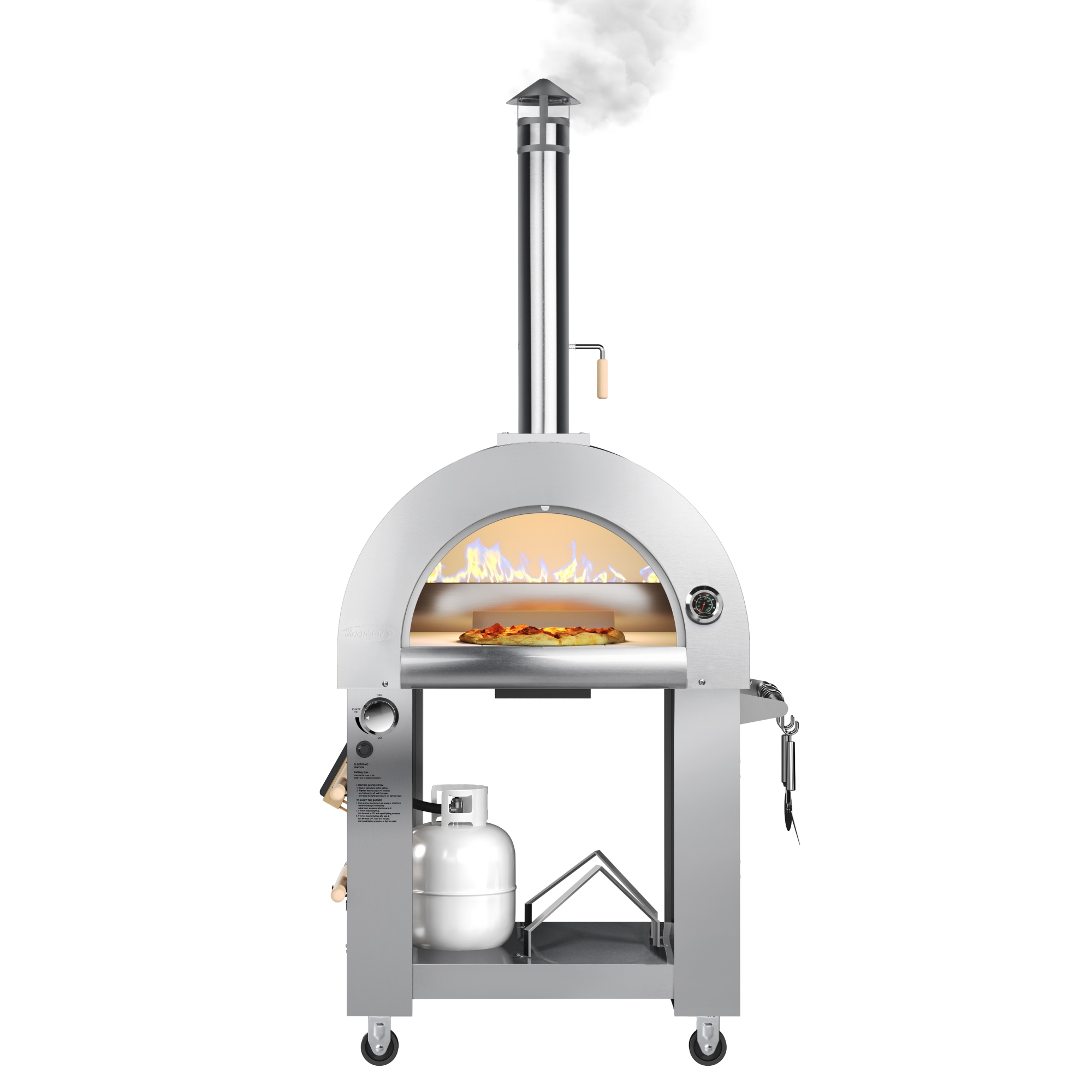 KoolMore Outdoor Kitchen Series Modular Kitchen with a Dual Fuel Pizza Oven, 3 Drawer Cabinet, Corner Cabinet, Double Refrigerator Drawers with Cabinet, Sink, Side Burner and a 30 in. BBQ Gri KMOKSKITCONFIG107