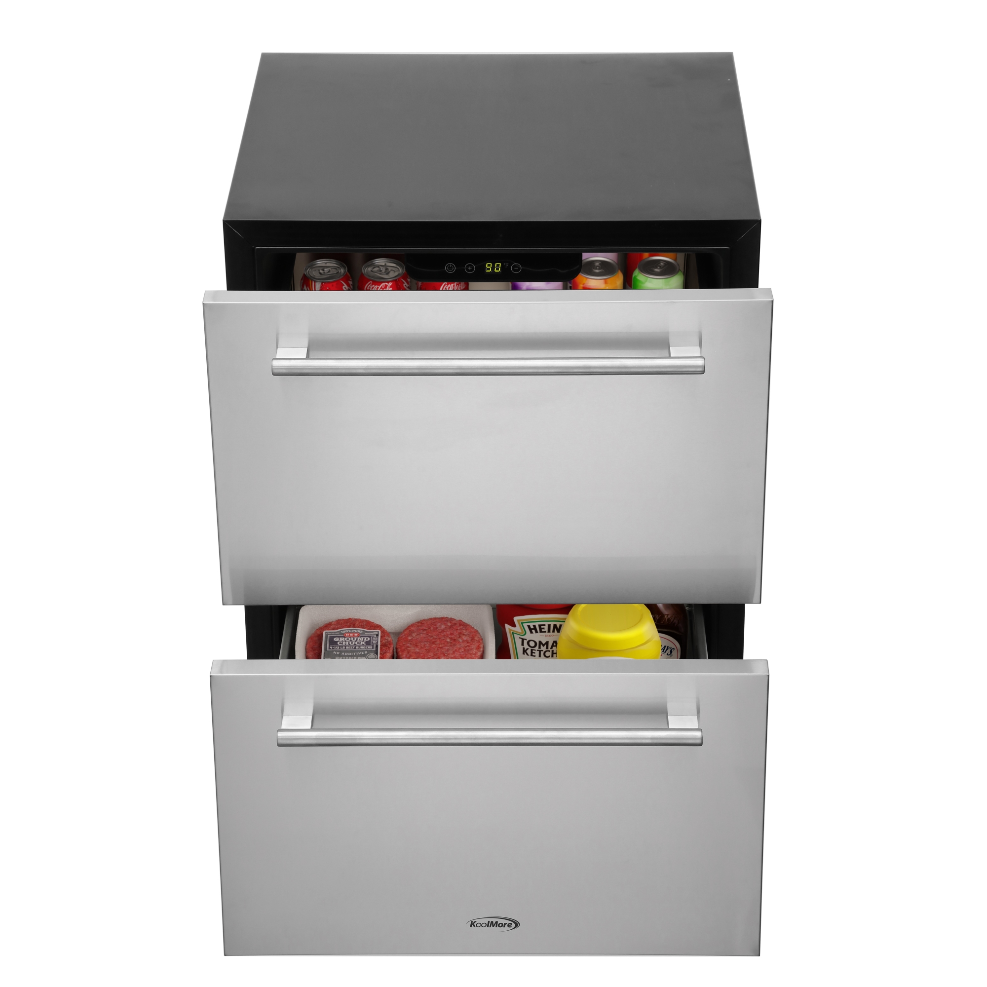 KoolMore Outdoor Kitchen Series Modular Kitchen with a Dual Fuel Pizza Oven, 3 Drawer Cabinet, Corner Cabinet, Double Refrigerator Drawers with Cabinet, Sink, Side Burner and a 30 in. BBQ Gri KMOKSKITCONFIG107
