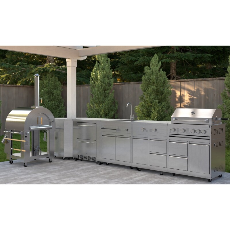 Outdoor Kitchen Series Modular Kitchen with a Dual Fuel Pizza Oven, Corner Cabinet, Refrigerator and Cabinet, Sink, Side Burner and 30 in. BBQ Grill with Cabinet in Stainless-Steel KMOKSKITCONFIG113, product image 3 of 11