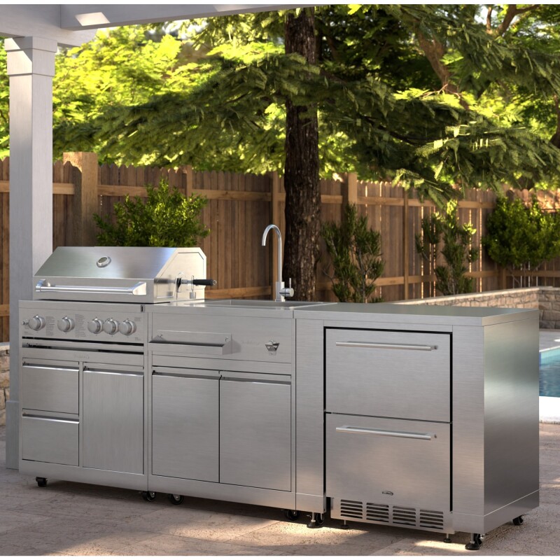 Outdoor Kitchen Series Modular Kitchen with a 30 in. BBQ Grill And Grill Cabinet, Sink, Refrigerator and Cabinet in Stainless-Steel KMOKSKITCONFIG116, product image 2 of 8