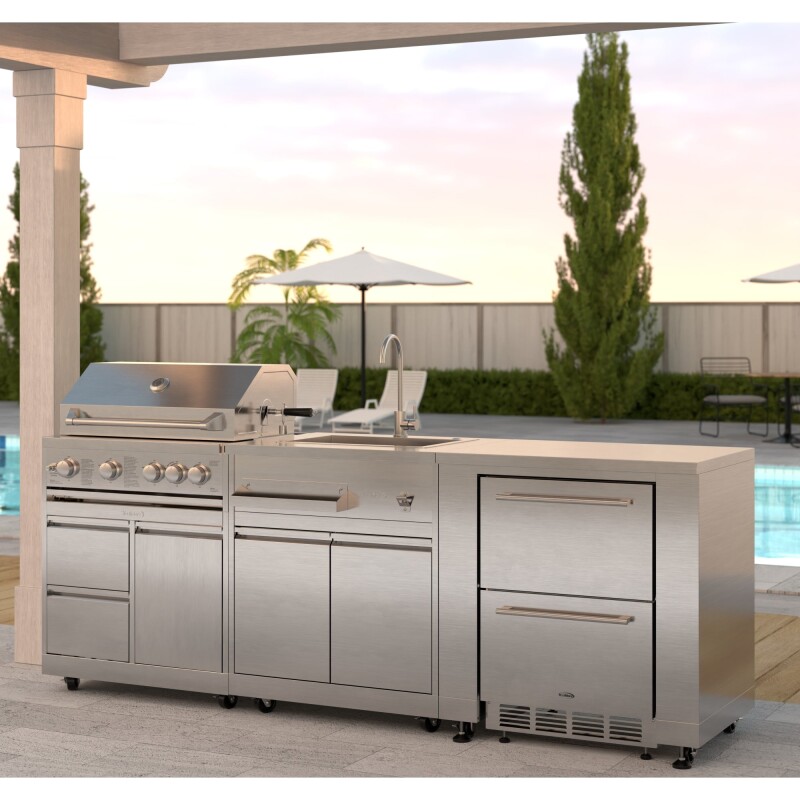 Outdoor Kitchen Series Modular Kitchen with a 30 in. BBQ Grill And Grill Cabinet, Sink, Refrigerator and Cabinet in Stainless-Steel KMOKSKITCONFIG116, product image 3 of 8