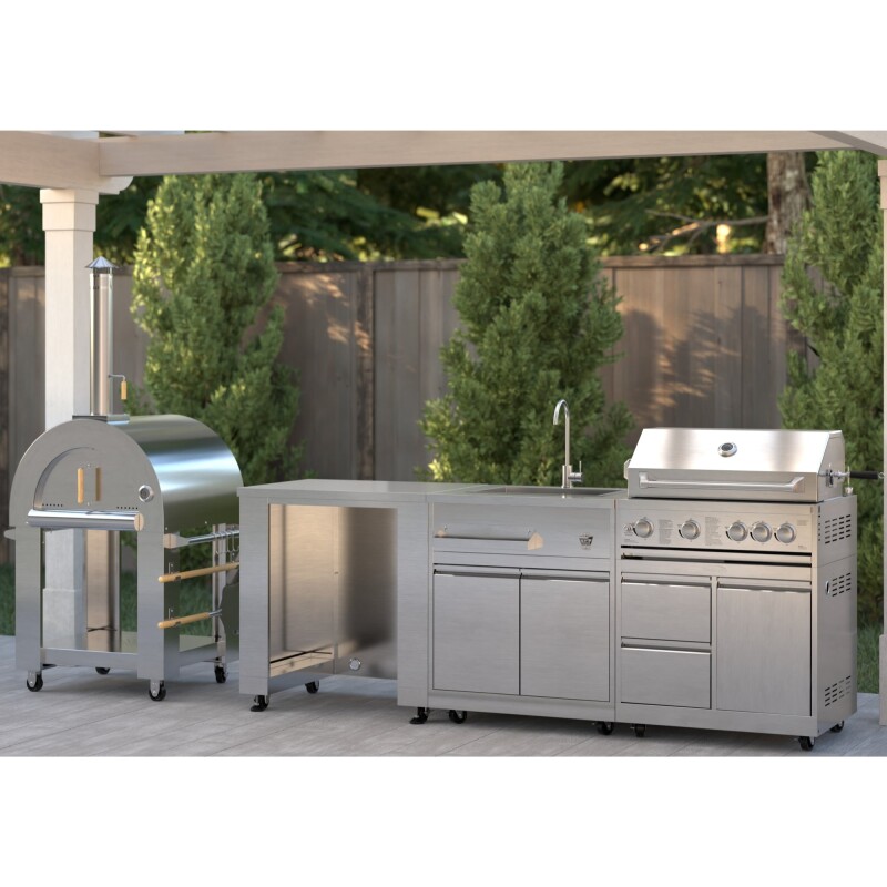 Outdoor Kitchen Series Modular Kitchen with a Wood Fire Pizza Oven, Refrigerator and Cabinet, Sink, 30 in. BBQ Grill and Grill Cabinet in Stainless-Steel KMOKSKITCONFIG117, product image 3 of 9