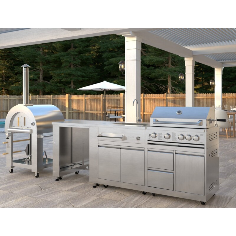 Outdoor Kitchen Series Modular Kitchen with a Dual Fuel Pizza Oven, Refrigerator and Cabinet, Sink, 30 in. BBQ Grill And Grill Cabinet in Stainless-Steel KMOKSKITCONFIG118, product image 3 of 9