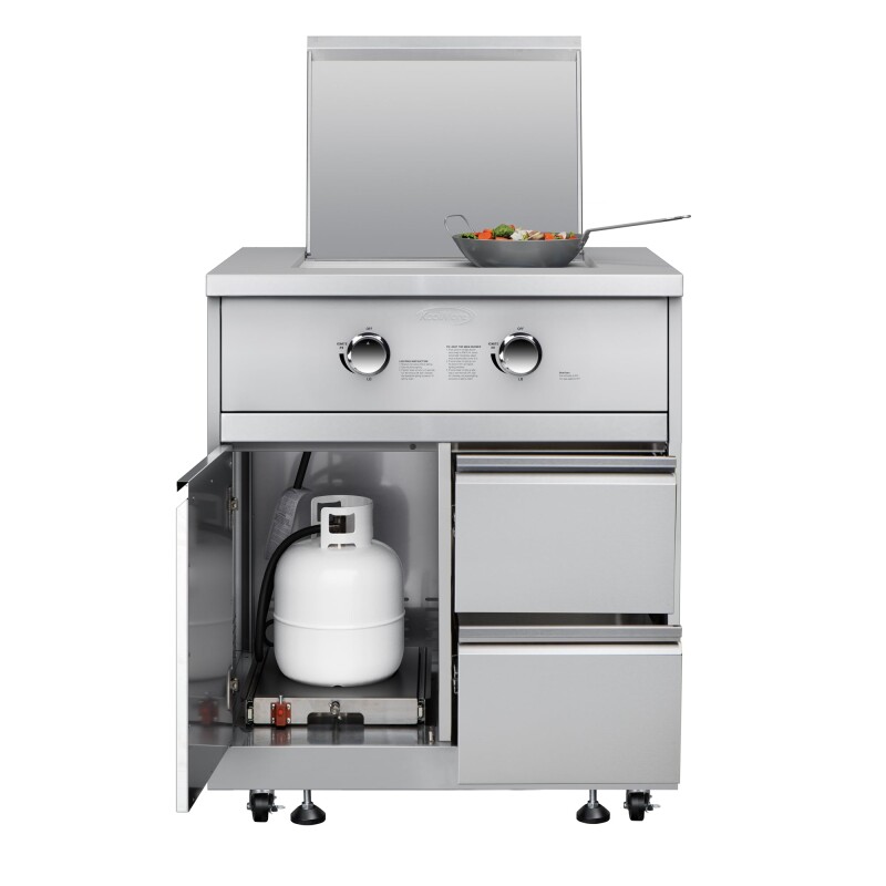 32 in. Outdoor Kitchen Liquid Propane Side Burner with Bottom Cabinet in Stainless-Steel KMOKSSBC