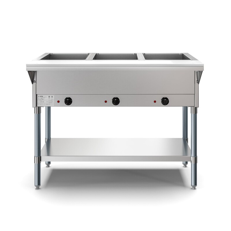 Three Pan Open Well Electric Steam Table with Undershelf KMOWS3