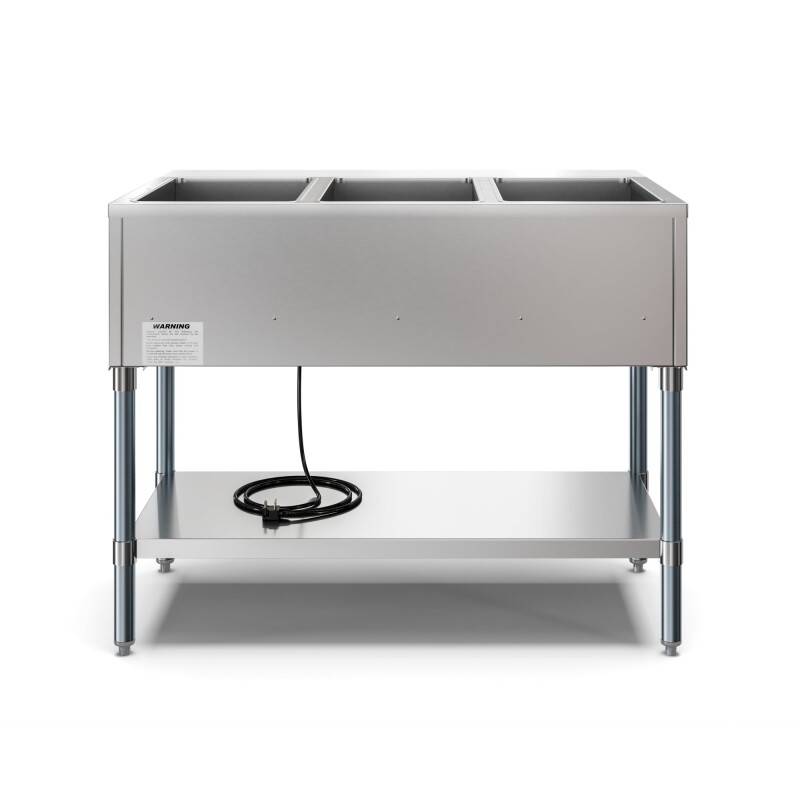 Three Pan Open Well Electric Steam Table with Undershelf KMOWS3, product image 5 of 9
