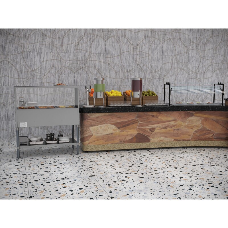 Three Pan Open Well Electric Steam Table with Undershelf and Sneeze-Guard KMOWS3SG, product image 9 of 9