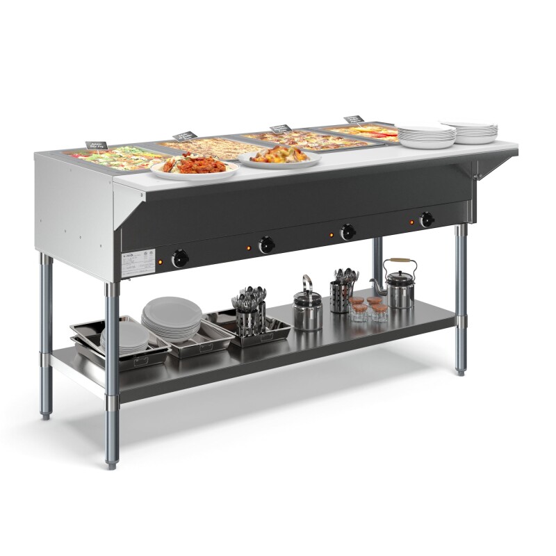 Four Pan Open Well Electric Steam Table with Undershelf KMOWS4, product image 6 of 9