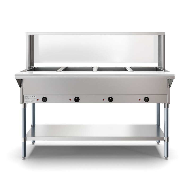Four Pan Open Well Electric Steam Table with Undershelf and Sneeze-Guard KMOWS4SG