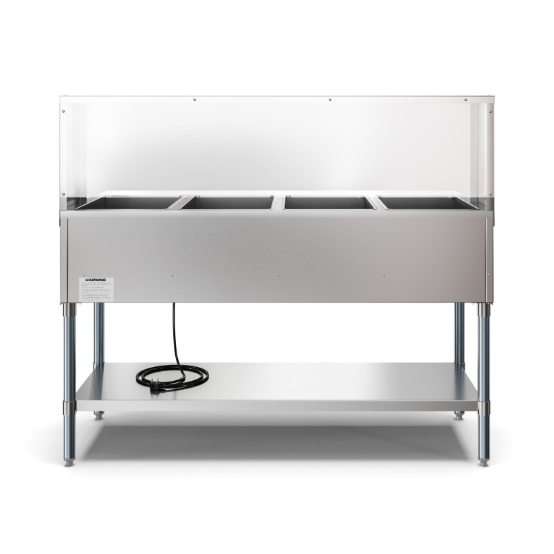 Four Pan Open Well Electric Steam Table with Undershelf and Sneeze-Guard KMOWS4SG, product image 2 of 9