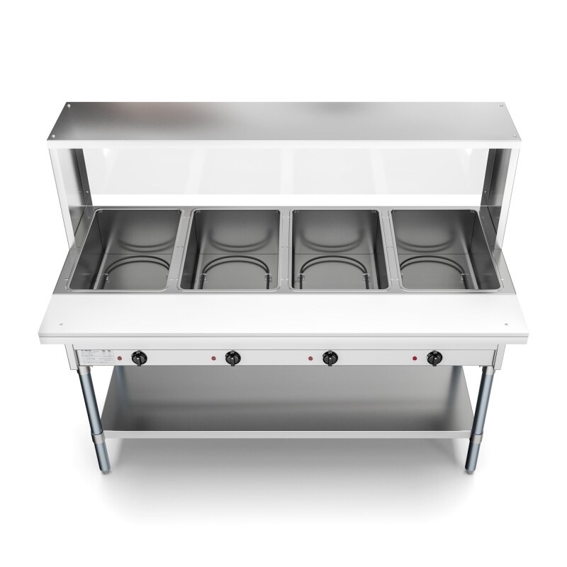 Four Pan Open Well Electric Steam Table with Undershelf and Sneeze-Guard KMOWS4SG, product image 5 of 9