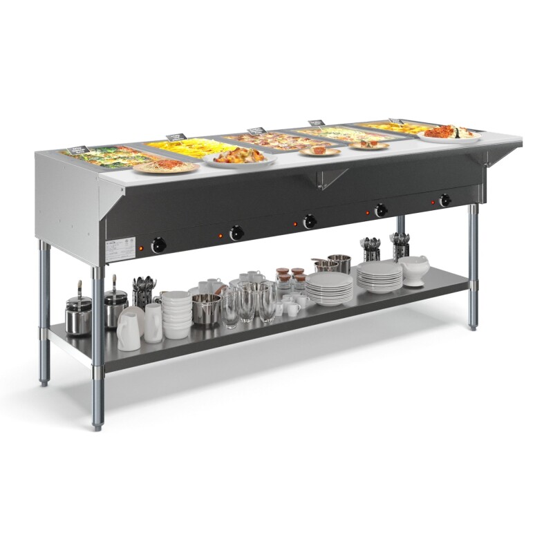 Five Pan Open Well Electric Steam Table with Undershelf, 240V KMOWS5, product image 6 of 9