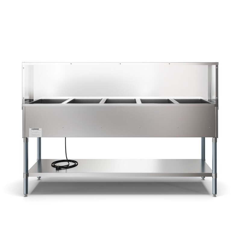 Five Pan Open Well Electric Steam Table with Undershelf and Sneeze-Guard, 240V KMOWS5SG, product image 2 of 9
