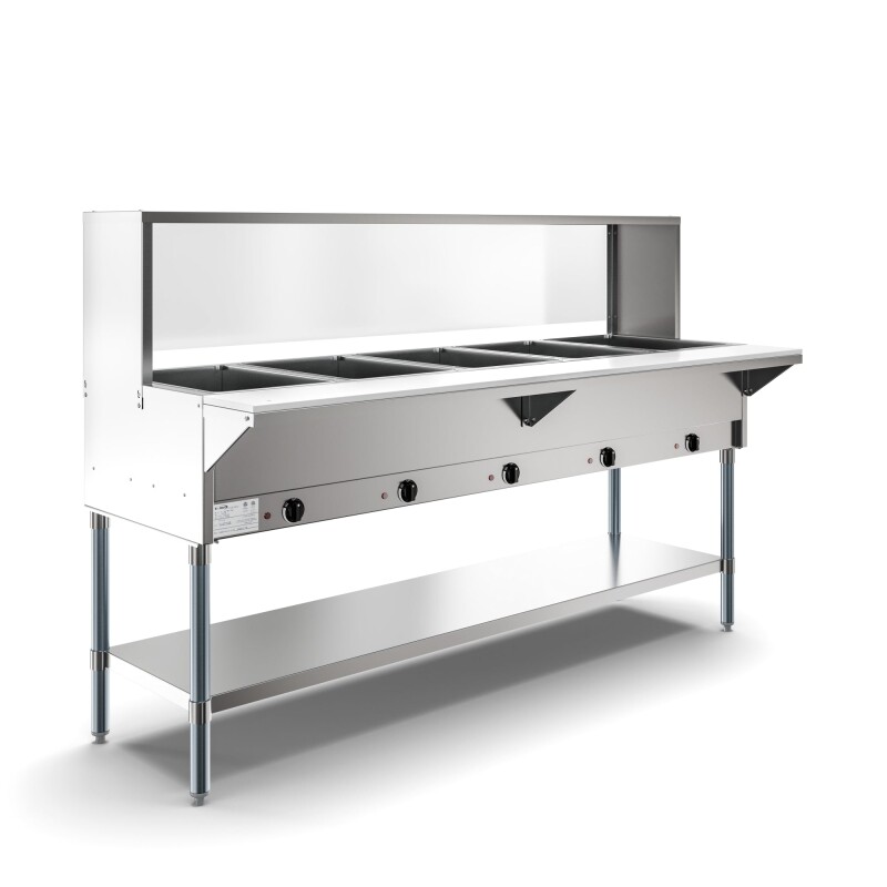 Five Pan Open Well Electric Steam Table with Undershelf and Sneeze-Guard, 240V KMOWS5SG, product image 4 of 9