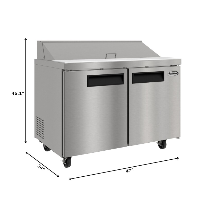 46 in. Commercial 2-Door Refrigeratd Salad and Sandwich Prep Table, 12 Pan Capacity and 14 Cu. Ft. of Storage in Stainless-Steel KMPTR462D, product image 3 of 13