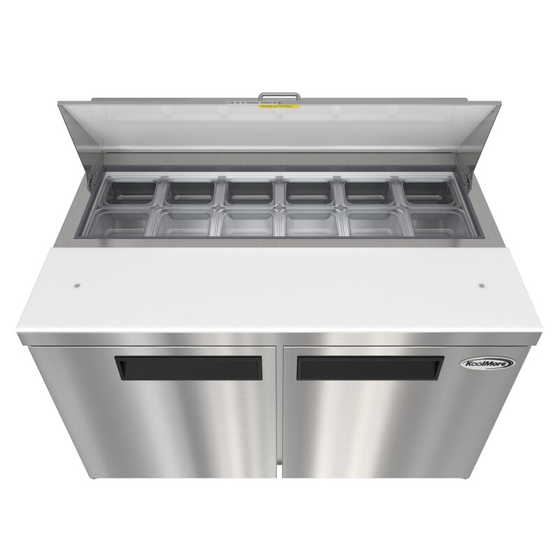 46 in. Commercial 2-Door Refrigeratd Salad and Sandwich Prep Table, 12 Pan Capacity and 14 Cu. Ft. of Storage in Stainless-Steel KMPTR462D, product image 7 of 13