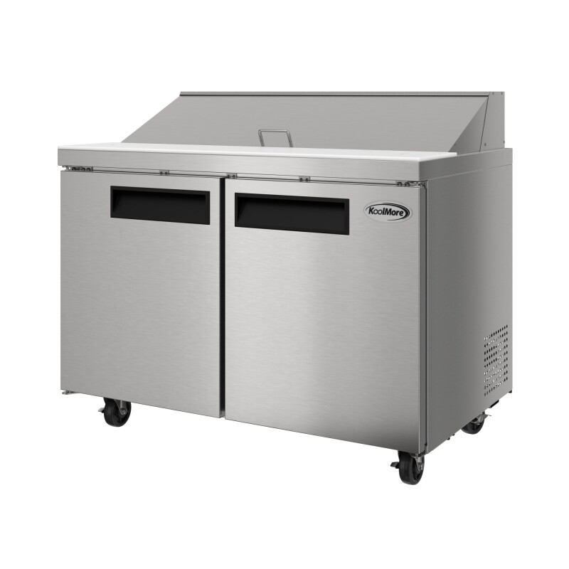 46 in. Commercial 2-Door Refrigeratd Salad and Sandwich Prep Table, 12 Pan Capacity and 14 Cu. Ft. of Storage in Stainless-Steel KMPTR462D, product image 9 of 13