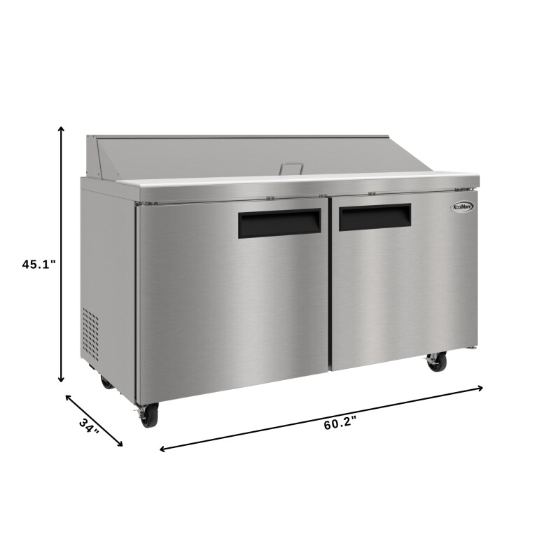60 in. Commercial 2-Door Refrigerated Salad and Sandwich Prep Table, 16 Pan Capacity and 18.4 Cu. Ft. of Storage in Stainless-Steel KMPTR602D, product image 3 of 13