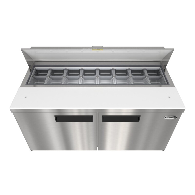 60 in. Commercial 2-Door Refrigerated Salad and Sandwich Prep Table, 16 Pan Capacity and 18.4 Cu. Ft. of Storage in Stainless-Steel KMPTR602D, product image 7 of 13