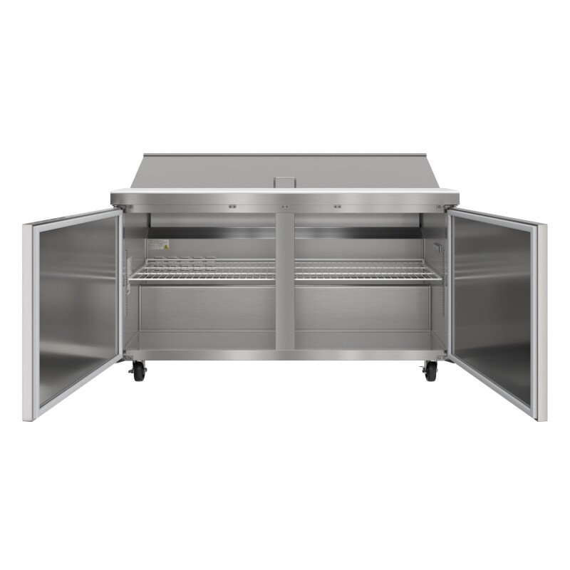 60 in. Commercial 2-Door Refrigerated Salad and Sandwich Prep Table, 16 Pan Capacity and 18.4 Cu. Ft. of Storage in Stainless-Steel KMPTR602D, product image 8 of 13