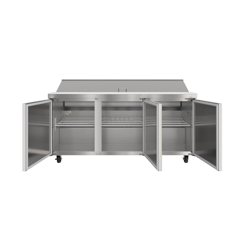 70 in. Commercial 3-Door Refrigerated Salad and Sandwich Prep Table, 18 Pan Capacity and 22 Cu. Ft. of Storage in Stainless-Steel KMPTR703D, product image 8 of 13