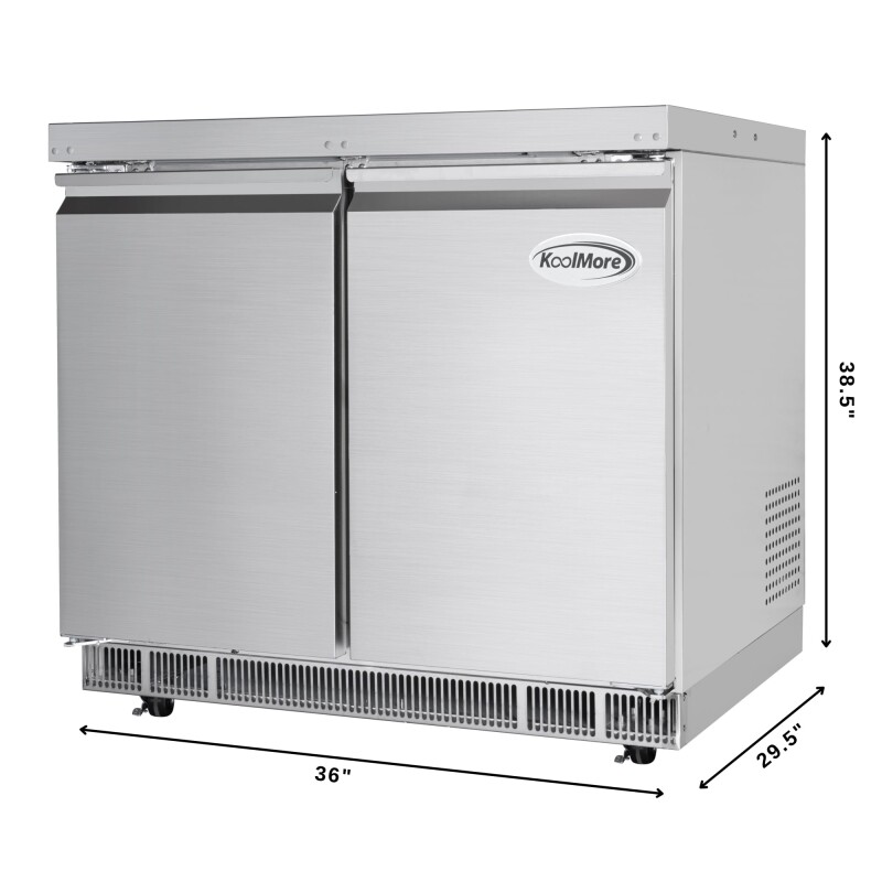 36 in. Commercial Refrigerated Prep Station Cold Table, Stainless-Steel Refrigerator with 6-PanNot Included with Cover Capacity and Two Adjustable Shelves KMRBT36C, product image 3 of 11