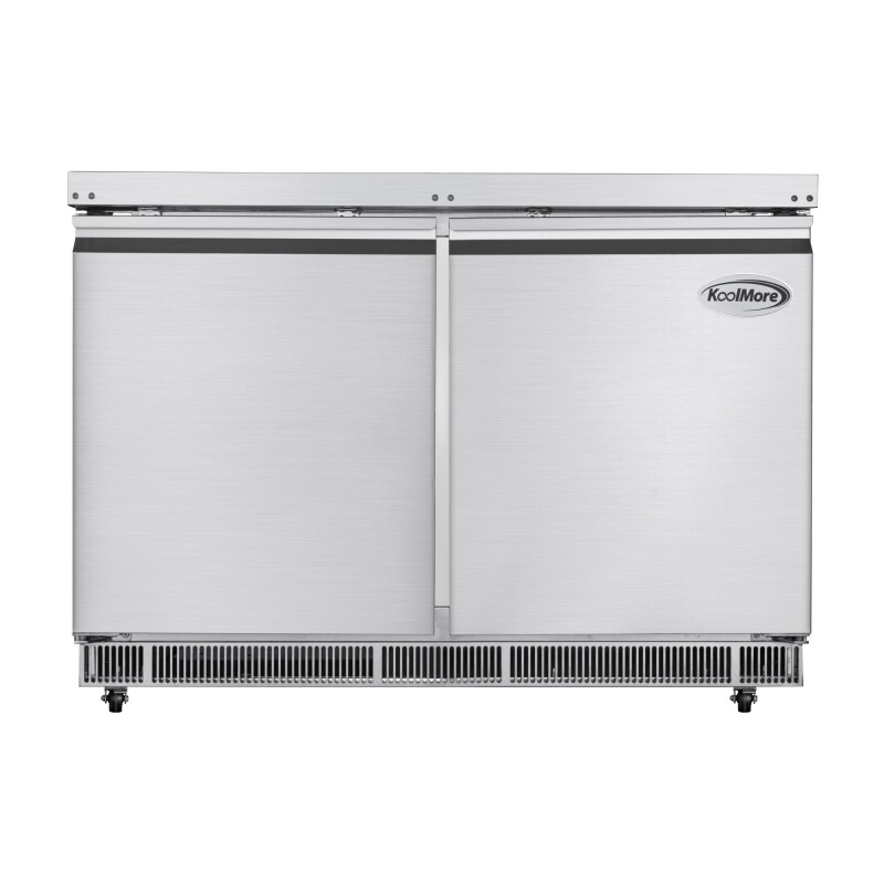 48 in. Commercial Refrigerated Prep Station Cold Table, Stainless-Steel Refrigerator with 9-PanNot Included Capacity with Cover and Two Adjustable Shelves, ETL Listed KMRBT48C