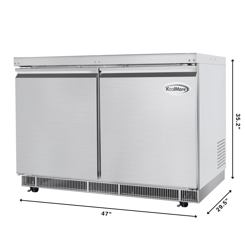 48 in. Commercial Refrigerated Prep Station Cold Table, Stainless-Steel Refrigerator with 9-PanNot Included Capacity with Cover and Two Adjustable Shelves, ETL Listed KMRBT48C, product image 3 of 11