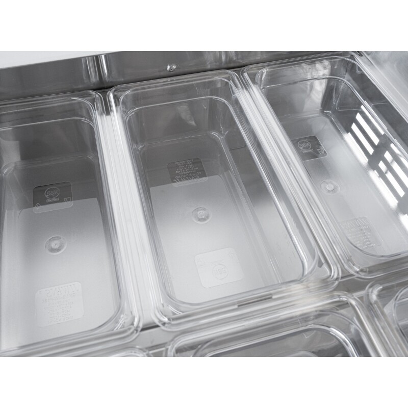 48 in. Commercial Refrigerated Prep Station with Sneeze Guard and Buffet Slide, 9-Pan CapacityNot Included with Covers and Two Adjustable Shelves in Stainless-Steel, ETL Listed KMRBT48CSFG, product image 7 of 9