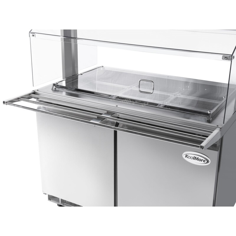 48 in. Commercial Refrigerated Prep Station with Sneeze Guard and Buffet Slide, 9-Pan CapacityNot Included with Covers and Two Adjustable Shelves in Stainless-Steel, ETL Listed KMRBT48CSFG, product image 8 of 9